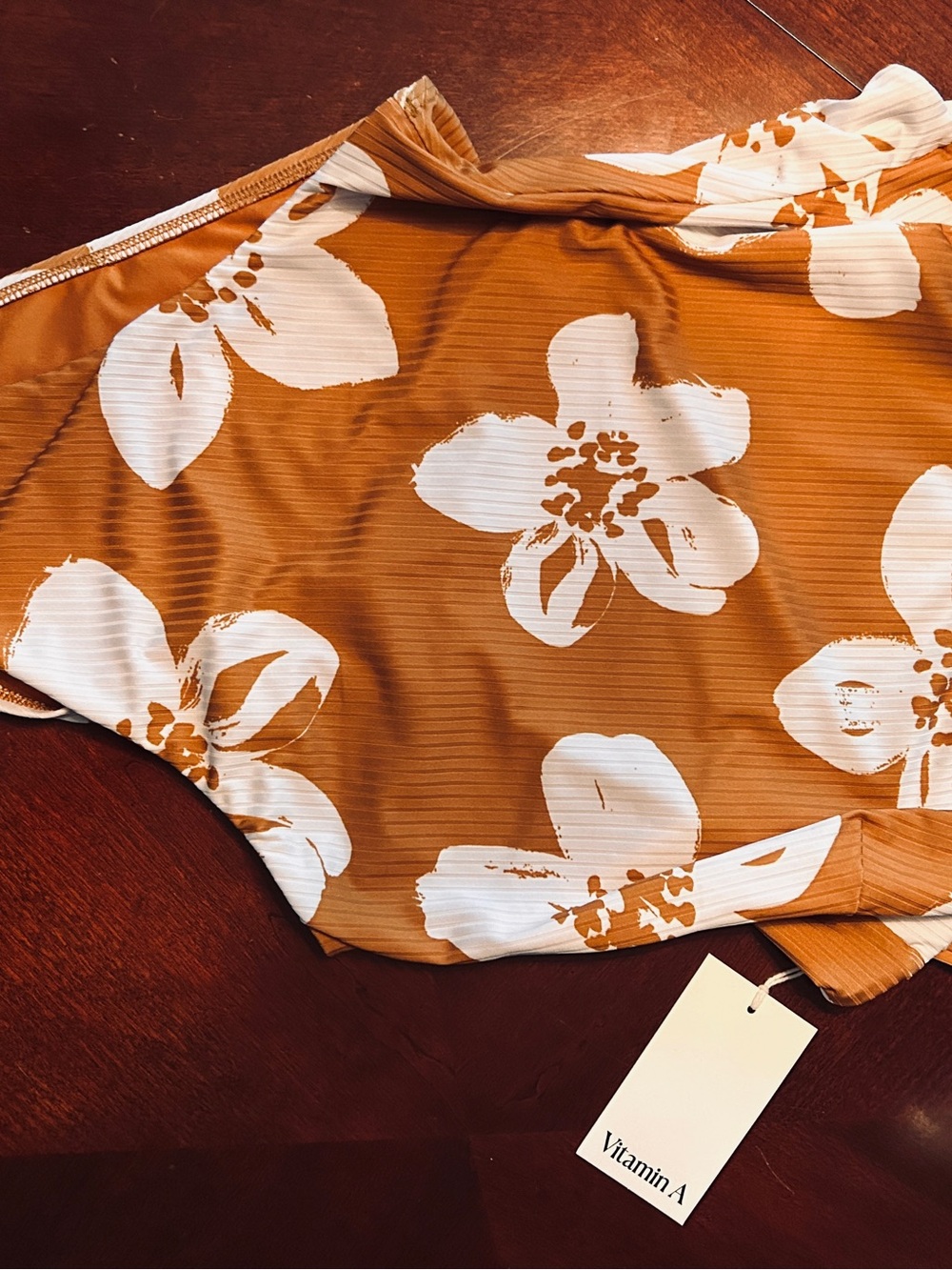 Vitamin A Rust and White Floral One Piece High Cut Swimwear